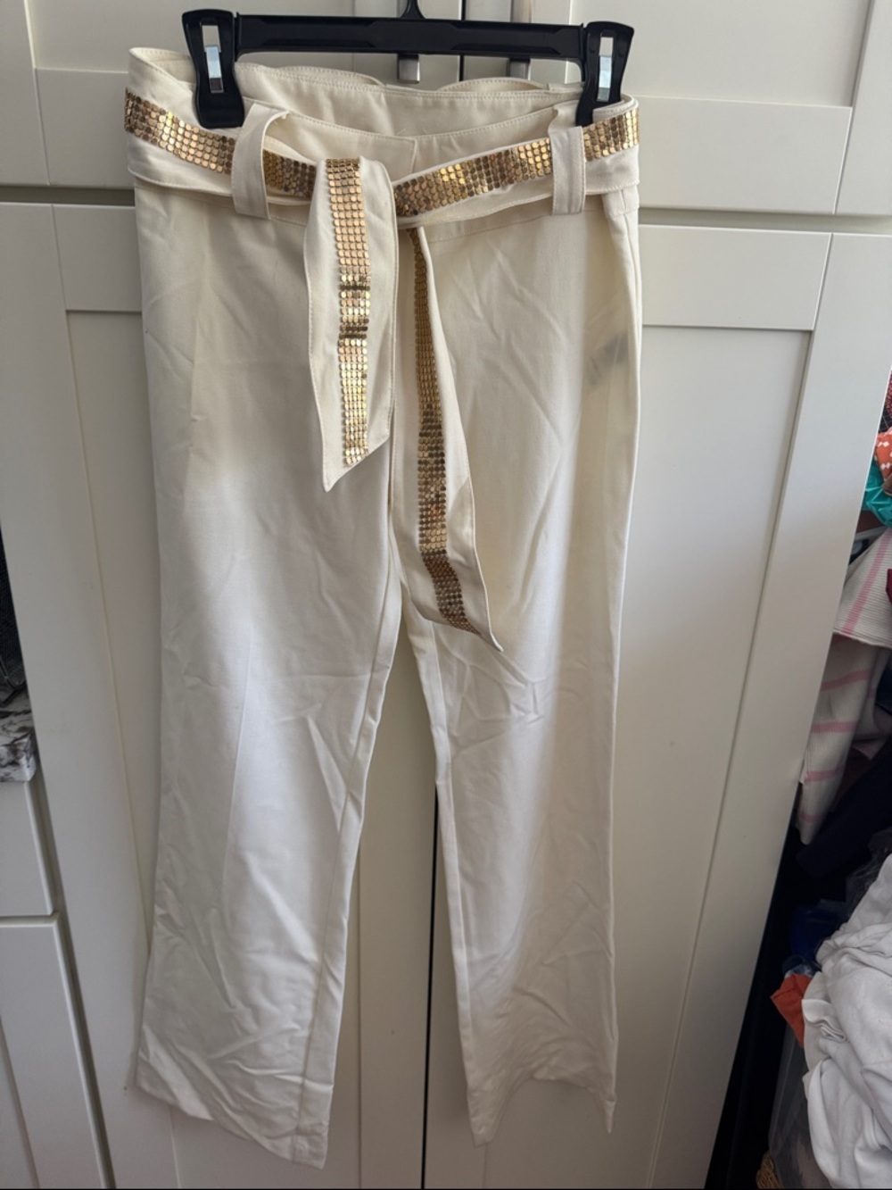 Cream Trousers with Gold Sequin Belt